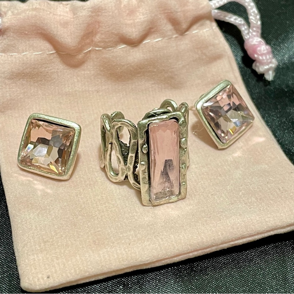 Nordstrom's Rack Fashion Jewlry-Silver and Pink Cubic Zyrconia Ring/Earrings Set - Picture 2 of 5